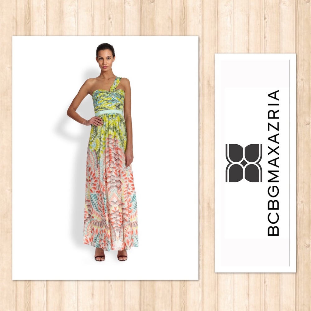 BCBG silk floral One Shoulder Maxi Dress 8